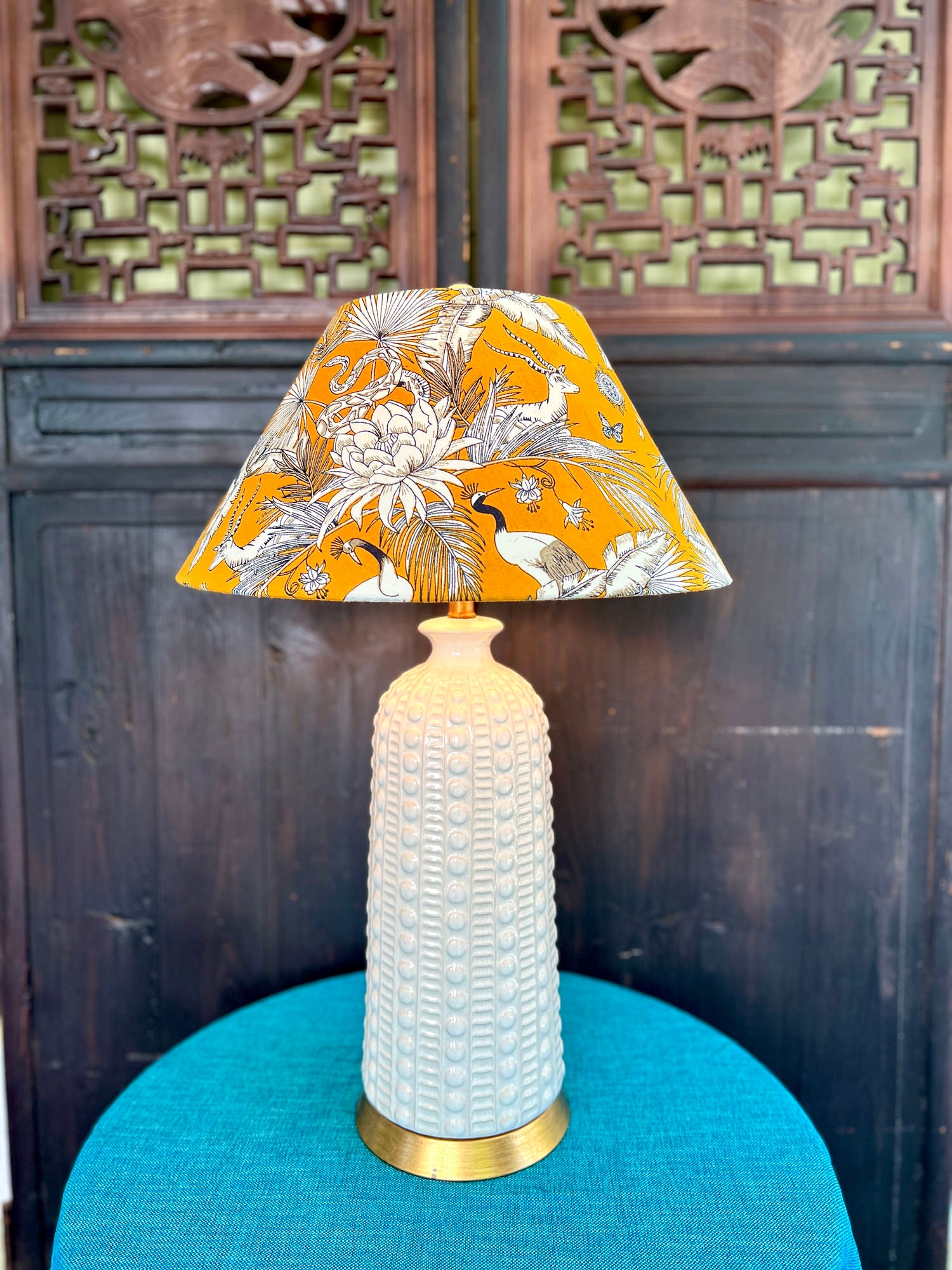 Talitha / Saffron Wildlife Block Print Bespoke Coolie Lamp Shade