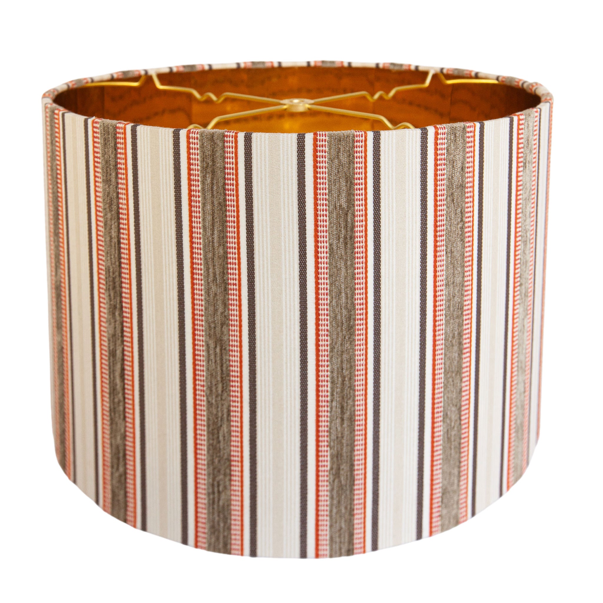 Taylor - Cream Orange and Taupe Striped Drum Lamp Shade